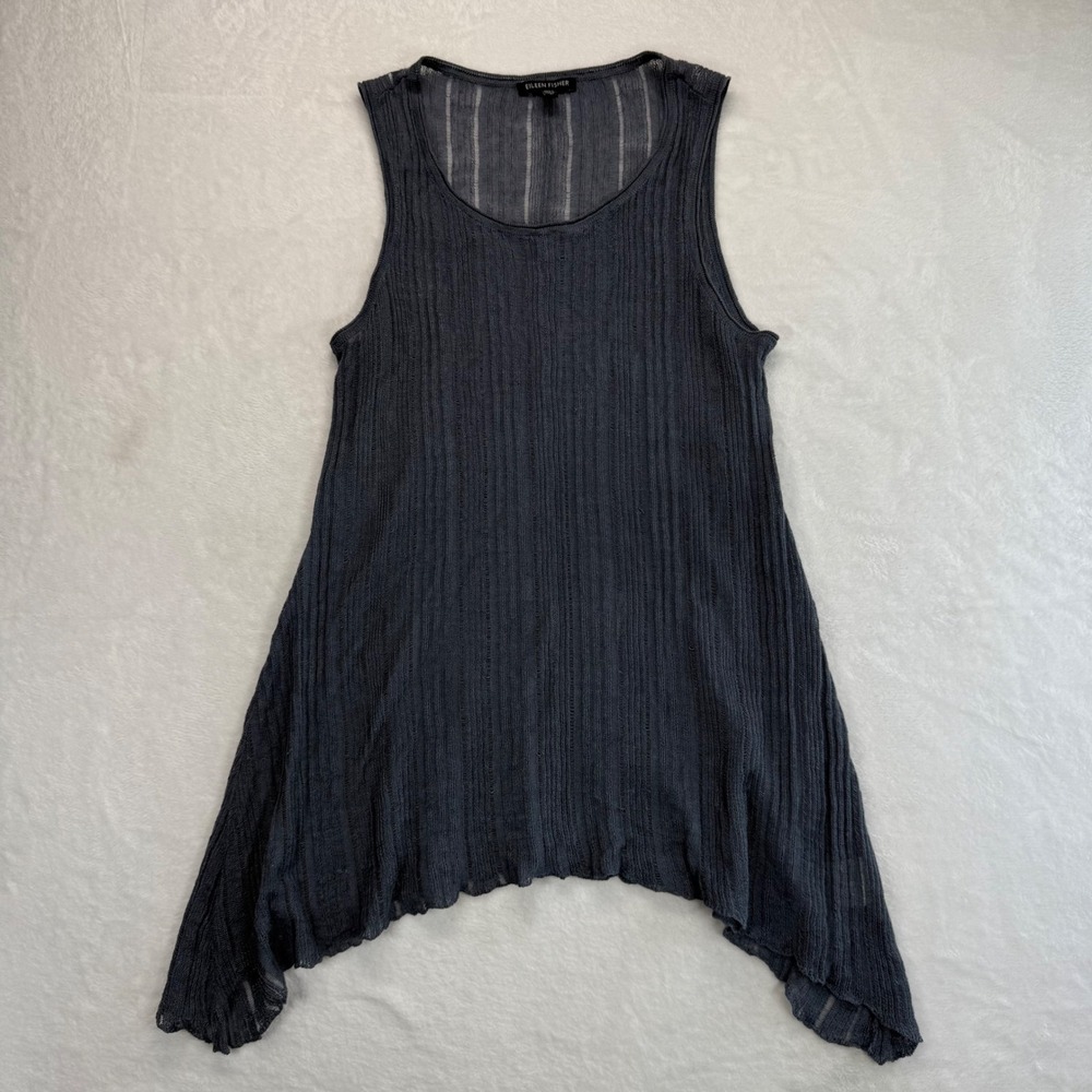 Eileen Fisher Linen Silk Tank Top Sleeveless Asymmetric Hem Casual Gray S